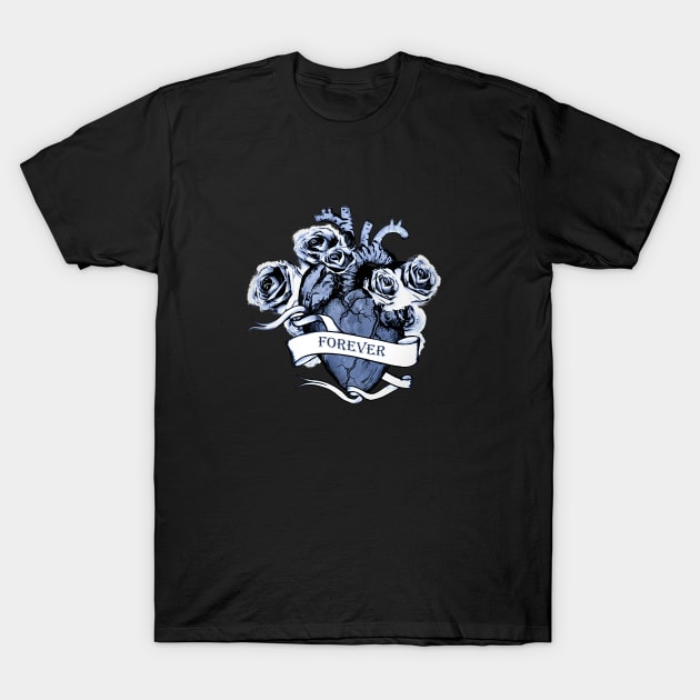 Blue navy Bloom roses Heart Human Anatomy T-Shirt by Collagedream